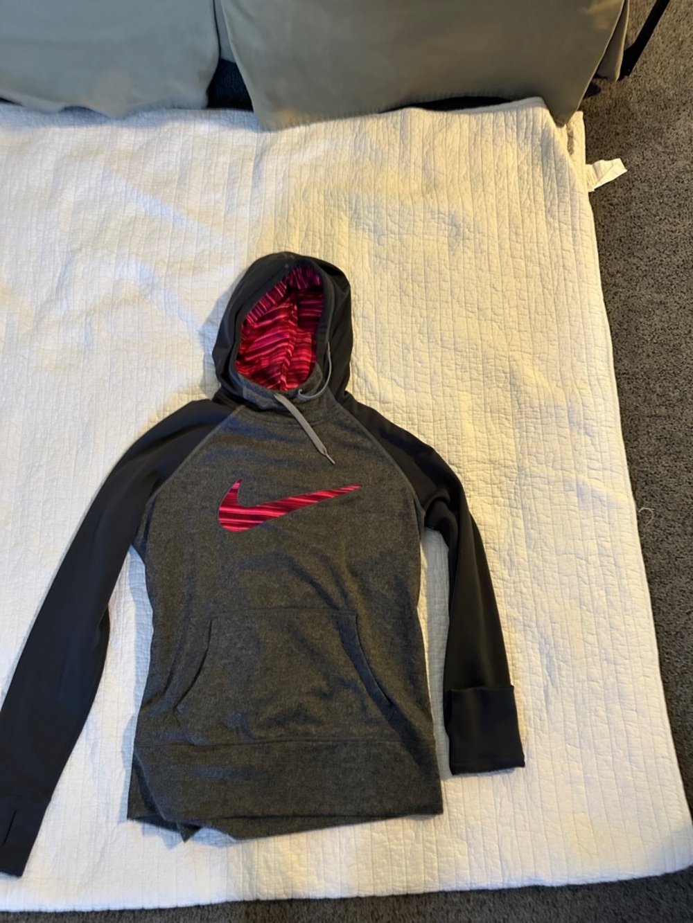 Nike Gray and Black Hoodie with Pink Swoosh
